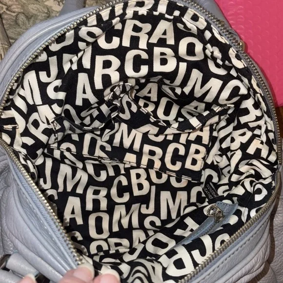 Marc Jacobs  Dome top satchel shoulder bag  Crossbody bag  leather blue gray EUC - Picture 6 of 17